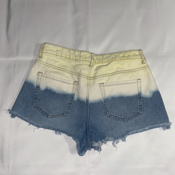 Pacsun High Rise Frayed Hem Yellow & Blue Festival Jean Shorts - Picture 9 of 9